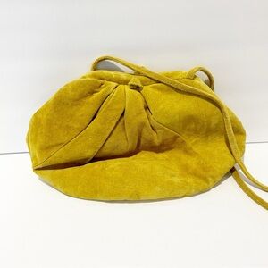 Yellow Suede Hall Moon Clasp Shoulder Purse